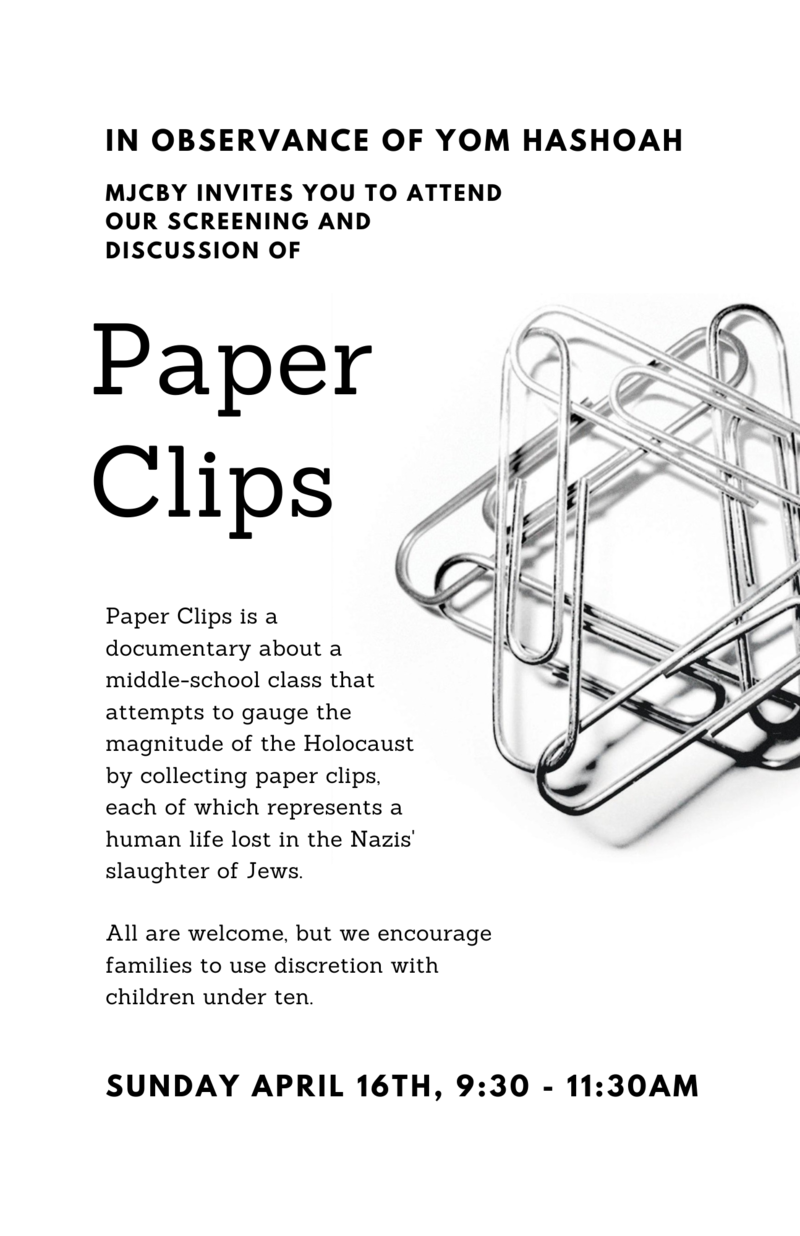Banner Image for Yom Hashoah - Paper Clips Viewing and Discussion